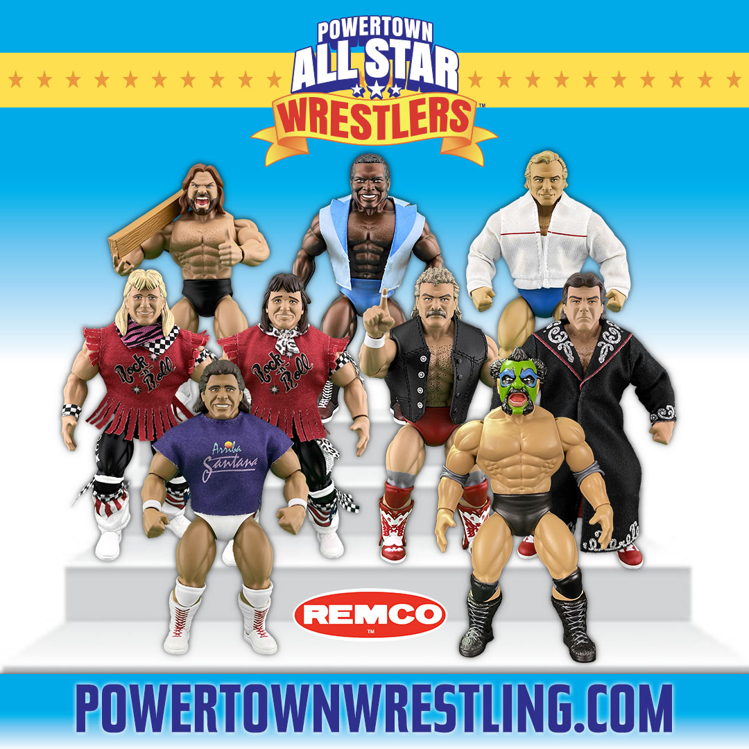 Remco Wrestling Figures featuring the Powertown All-Star 'I Quit Match' series, showcasing Magnum TA and Tully Blanchard